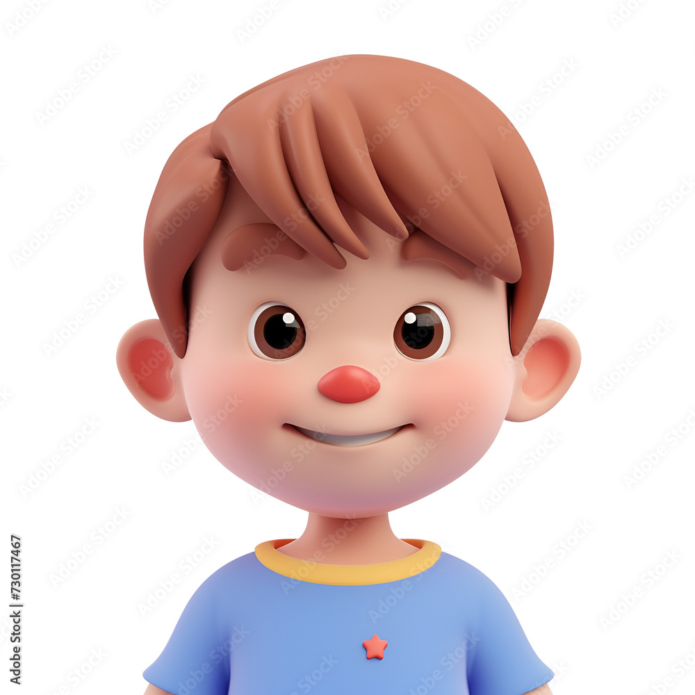 Happy Children: A Cute Boy Smiling in a Simple 3D Cartoon Character Illustration, Isolated on Transparent Background, PNG