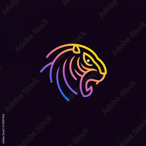 Vector 3D Side View Tiger Line Art Gradient Logo on Black Background.