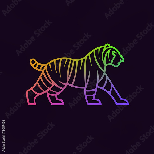 Vector 3D Side View Tiger Line Art Gradient Logo on Black Background.