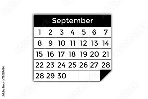 backgroundless calendar, PNG calendar, monthly calendar, agenda, september, month of september, schedule, event, holiday, date, day, week, month, year, annual, planning