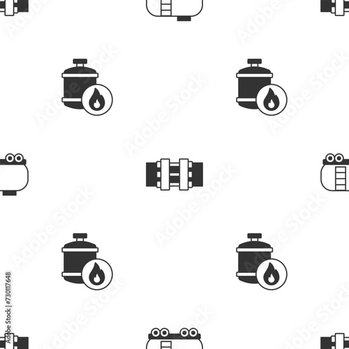 Set Oil railway cistern, Metallic pipes and valve and Propane gas tank on seamless pattern. Vector
