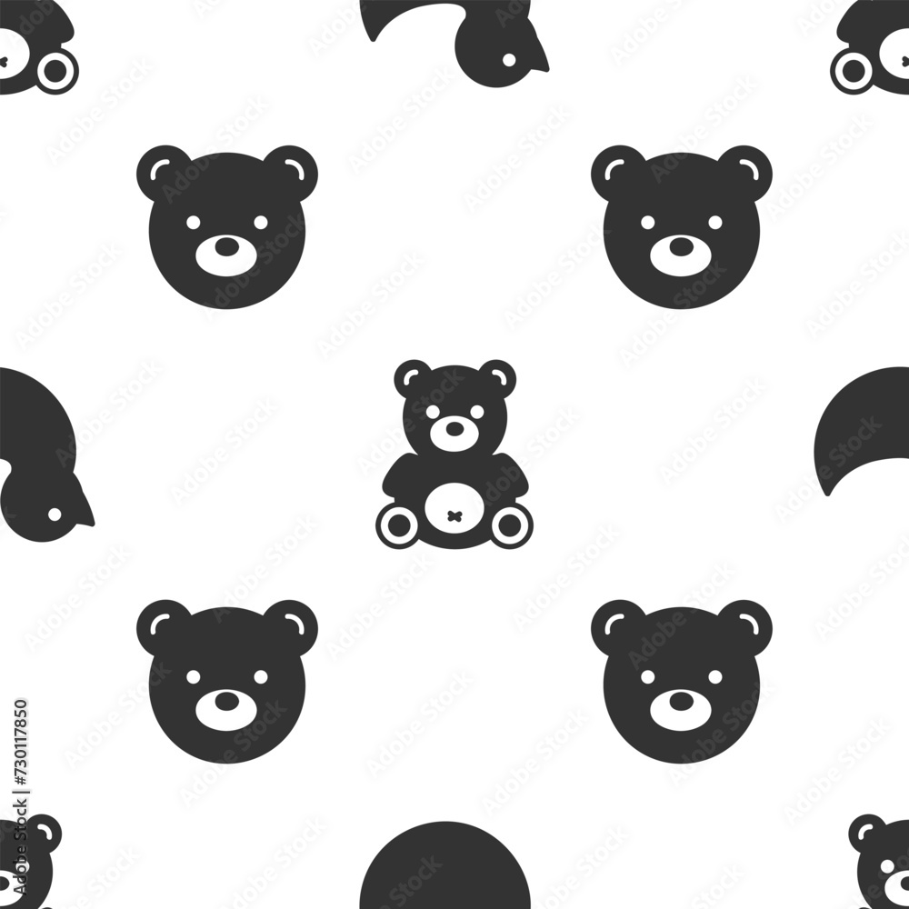 Set Rubber duck, Teddy bear plush toy and Teddy bear plush toy on seamless pattern. Vector