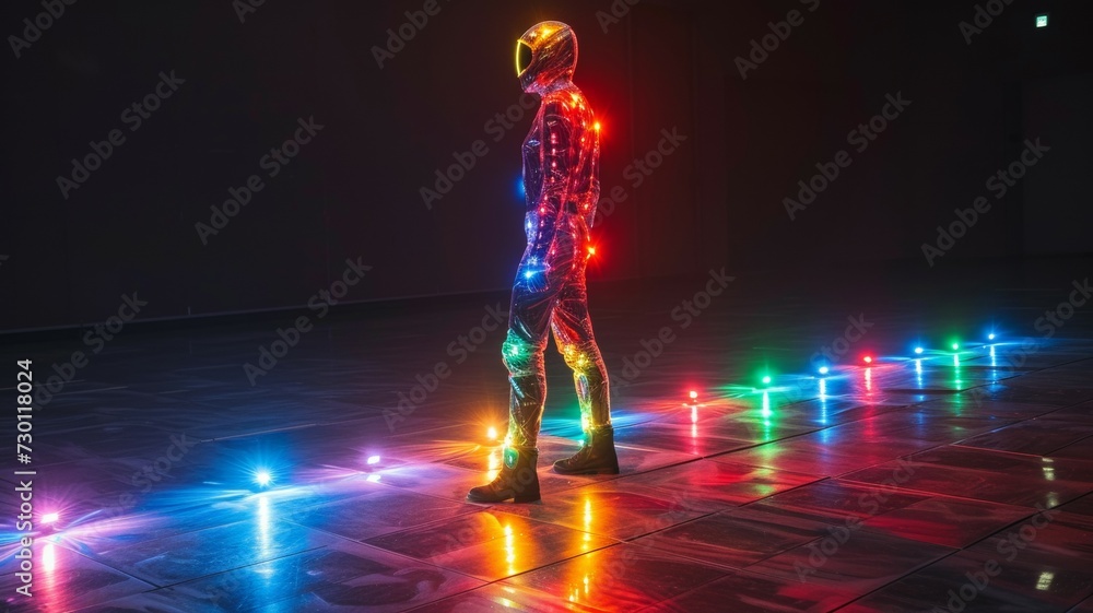 Human body front view abstract vector illustration made of rainbow colors particles Human body front view abstract vector illustration made of rainbow colors particles