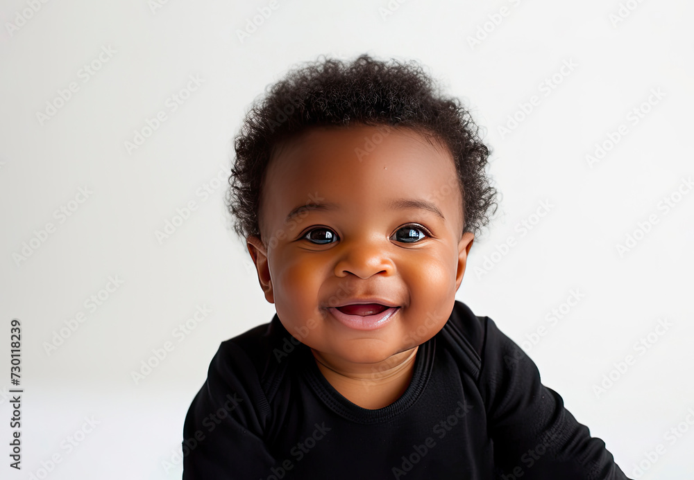 Smiling face of a black baby, isolated on a white background Smiling face of a black baby, isolated on a white background