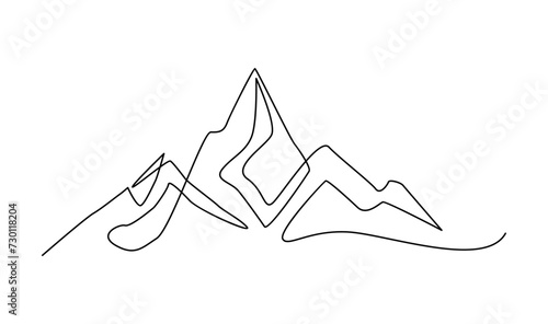 One continuous line drawing of mountain range landscape template