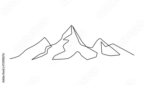 One continuous line drawing of mountain range landscape template
