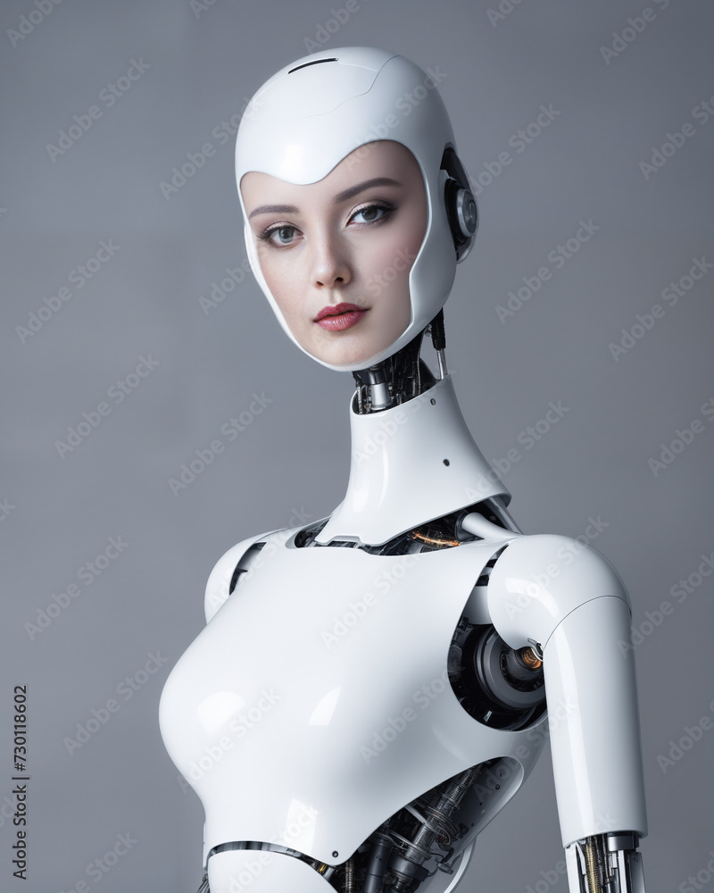 Female white robot with a woman's face Female white robot with a woman's face