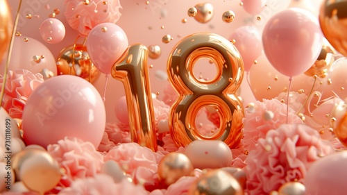 Wallpaper Mural Happy Birthday 18 years anniversary of the person birthday, balloons in the form of numbers of the year. Torontodigital.ca