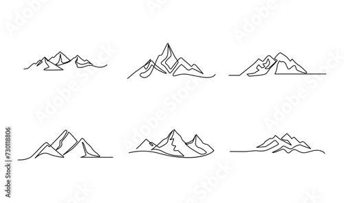 One continuous line drawing of mountain range landscape template