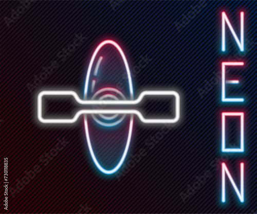 Glowing neon line Kayak and paddle icon isolated on black background. Kayak and canoe for fishing and tourism. Outdoor activities. Colorful outline concept. Vector Illustration