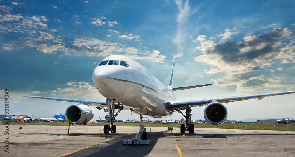 airplane on the runway. Aircraft at airport, aircraft standing