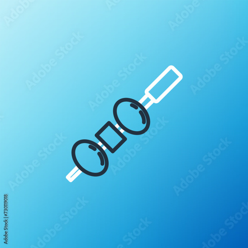 Line Olive and cheese on chopstick icon isolated on blue background. Canape, tapas with cheese and olive. Colorful outline concept. Vector