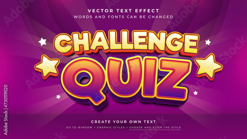 Vector Editable 3D yellow purple text effect. Quiz trivia graphic style on purple background