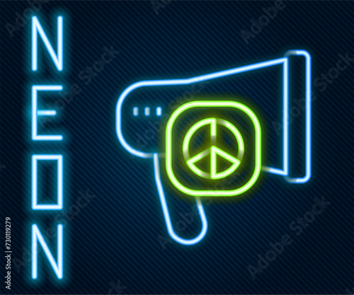 Glowing neon line Peace icon isolated on black background. Hippie symbol of peace. Colorful outline concept. Vector