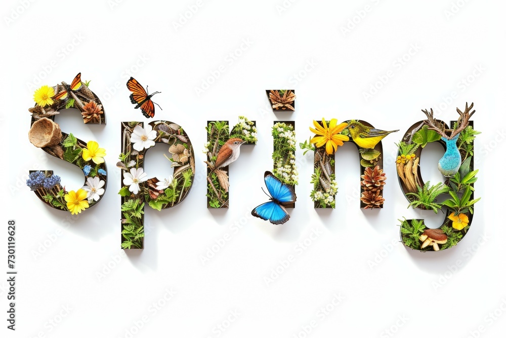 Beautiful spring letter on white background