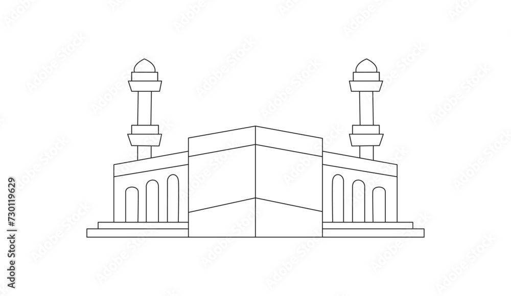 Holy Kaaba in Mecca Saudi Arabia, Vector illustration.
