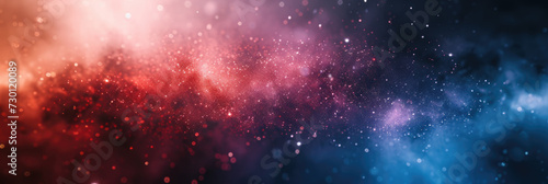 red and blue white background with stars in dust, red blue glitter sparkle on dark background, circle bokeh, defocused, blue red space galaxy , nebula, cosmos banner poster background