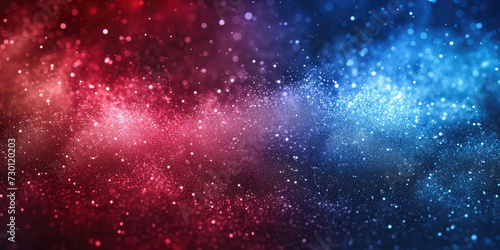 red and blue white background with stars in dust, red blue glitter sparkle on dark background, circle bokeh, defocused, blue red space galaxy , nebula, cosmos banner poster background