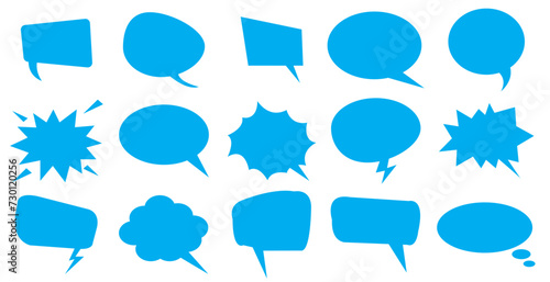 blank speech bubbles, blue cartoon chat box different shape set isolated on blue background for add text,wording or design vector illustration, eps10