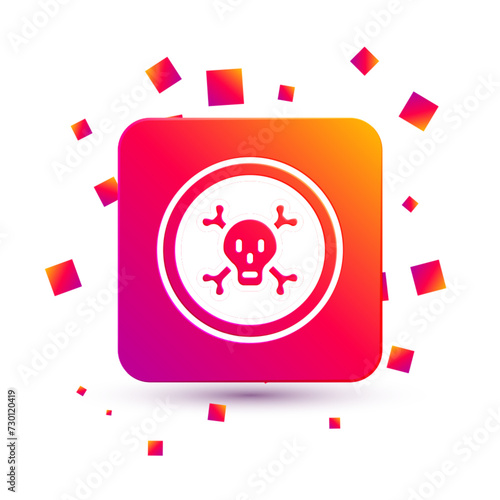 White Bones and skull as a sign of toxicity warning icon isolated on white background. Square color button. Vector