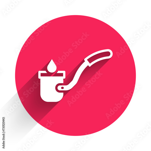 White Sauna ladle icon isolated with long shadow background. Red circle button. Vector