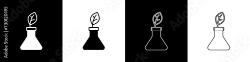 Set Plant breeding icon isolated on black and white background. Plants growing in the test tubes. Organic food ,agriculture and hydroponic. Vector