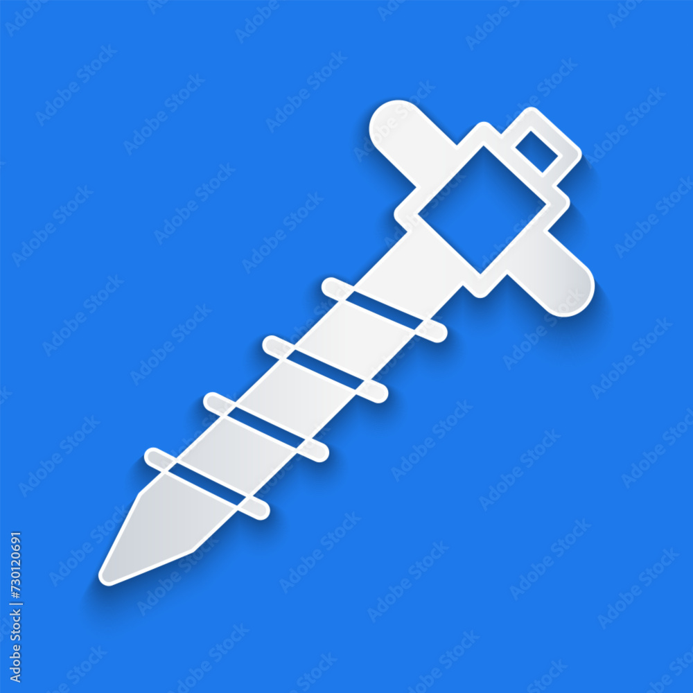 Paper cut Construction jackhammer icon isolated on blue background. Paper art style. Vector Paper cut Construction jackhammer icon isolated on blue background. Paper art style. Vector