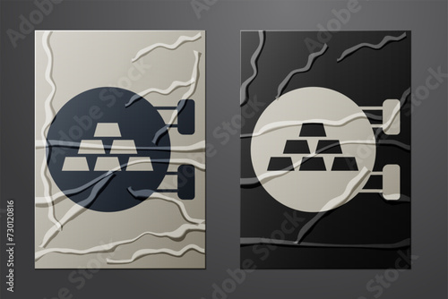 White Jewelry store icon isolated on crumpled paper background. Paper art style. Vector