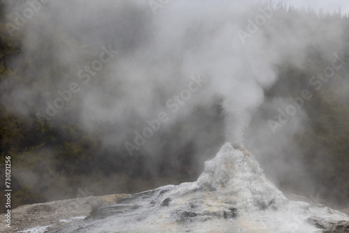 boiling geyser at wai o tapu on the north island of new zealand photo