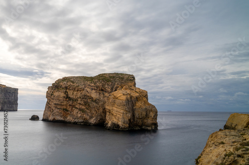 landscape view of Dwejra Bay and Ufo Rock on Gozo Island in Malta