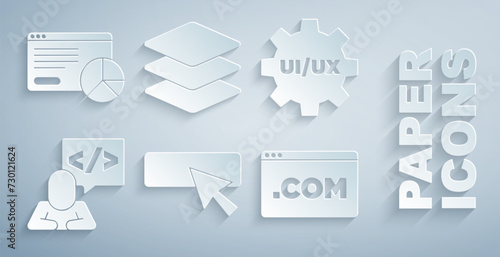 Set UI or UX design, Front end development, Layers and Website statistic icon. Vector
