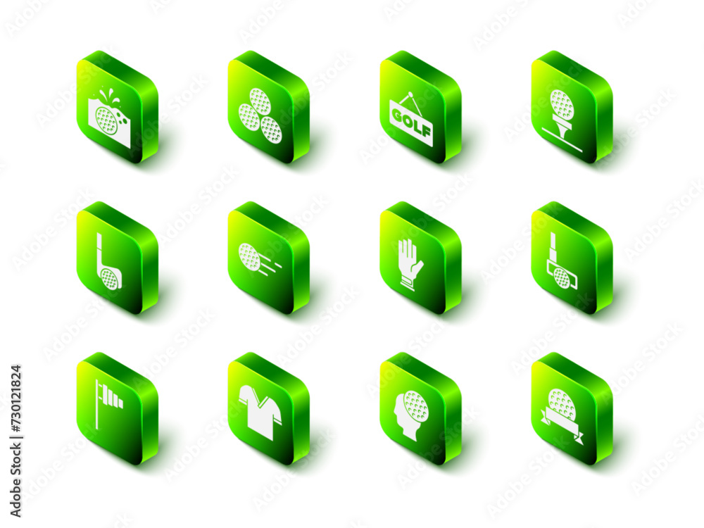 Set Golf ball, label, on tee, club with, glove, and shirt icon. Vector Set Golf ball, label, on tee, club with, glove, and shirt icon. Vector