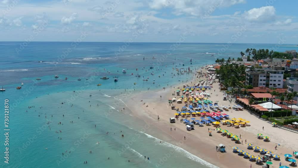 Porto de Galinhas (Port of Chickens). Beach. One of Brazil's most popular beach destinations, It's home to several large resort hotels that attract dense holiday crowds. Porto de Galinhas (Port of Chickens). Beach. One of Brazil's most popular beach destinations, It's home to several large resort hotels that attract dense holiday crowds.