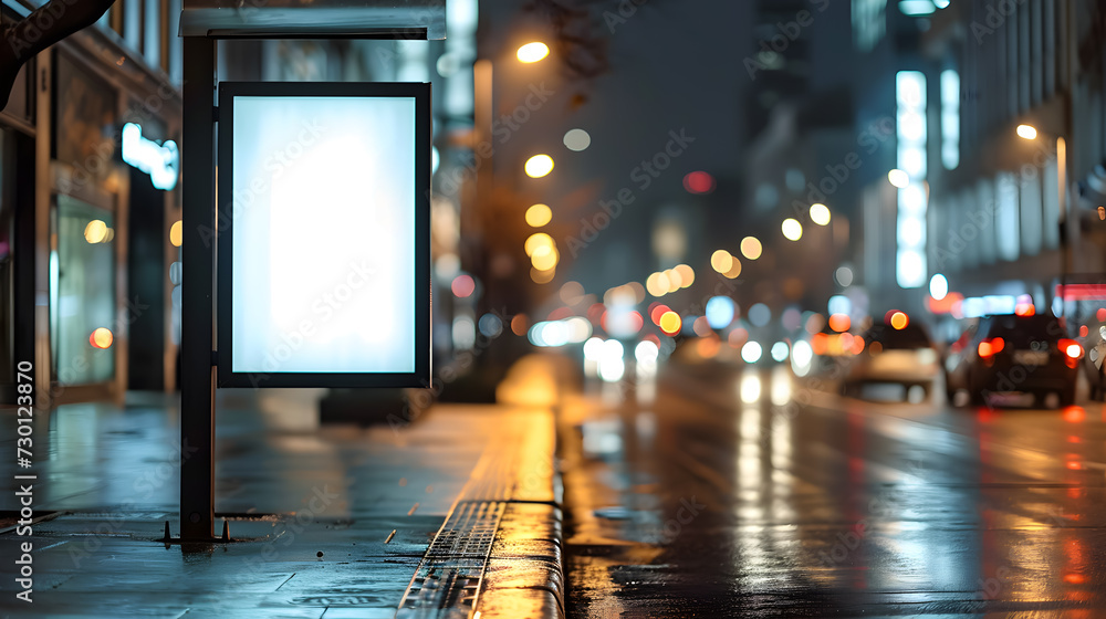 Blank street billboard mockup in the night