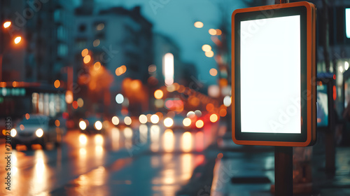 Blank street billboard mockup in the night