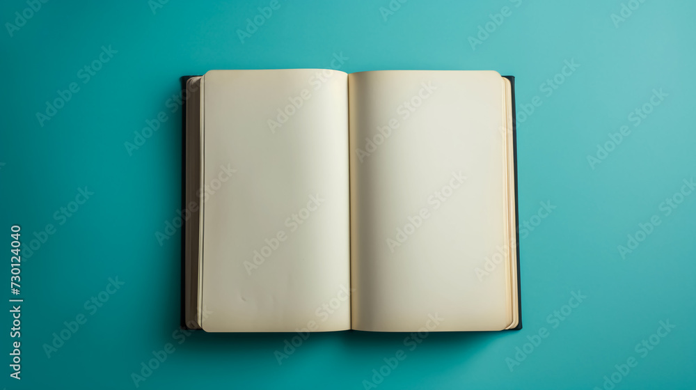 Blank book mockup with white pages on the blue background Blank book mockup with white pages on the blue background