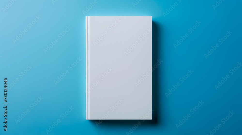 Blank white book cover mockup, blue background Blank white book cover mockup, blue background