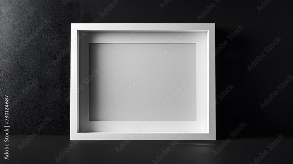 Blank white frame mockup on black background Blank white frame mockup on black background