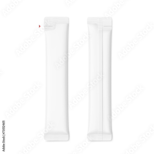 Blank stick package bag mockups. Flat lay view. Vector illustration isolated on white background. Can be use for food, cosmetic, pharmacy and etc. EPS10.
