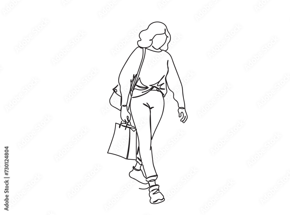 Woman Walking Line Art Drawing Ai, EPS, SVG, PNG, JPG zip file