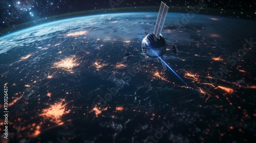 Global Connectivity: Satellite Network in Earth's Orbit at Dusk Keywords