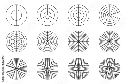 Polar grid isolated, polar coordinate circular grid vector. photo