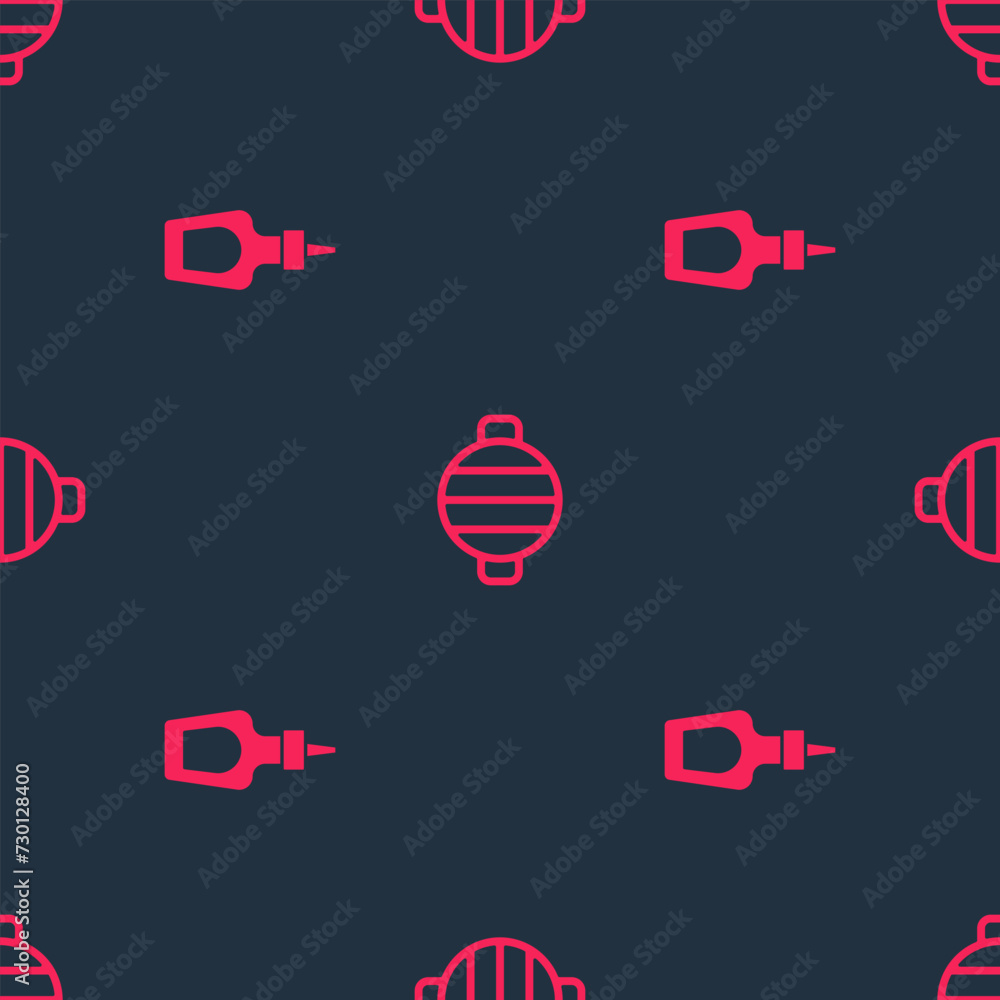 Fototapeta premium Set Sauce bottle and Barbecue grill on seamless pattern. Vector