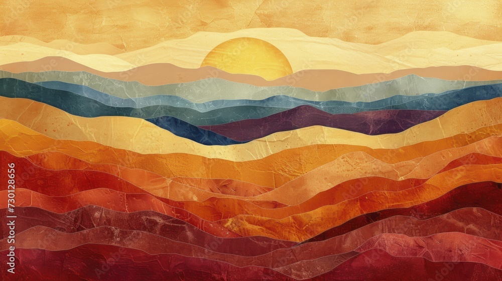 Contemporary abstract portrayal of the Painted Desert, emphasizing its stratified hues on a bare background for a sleek design.