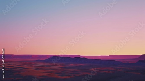 Abstract  minimalistic shapes representing the Painted Desert s geological formations  set against a gradient sky from dawn to dusk