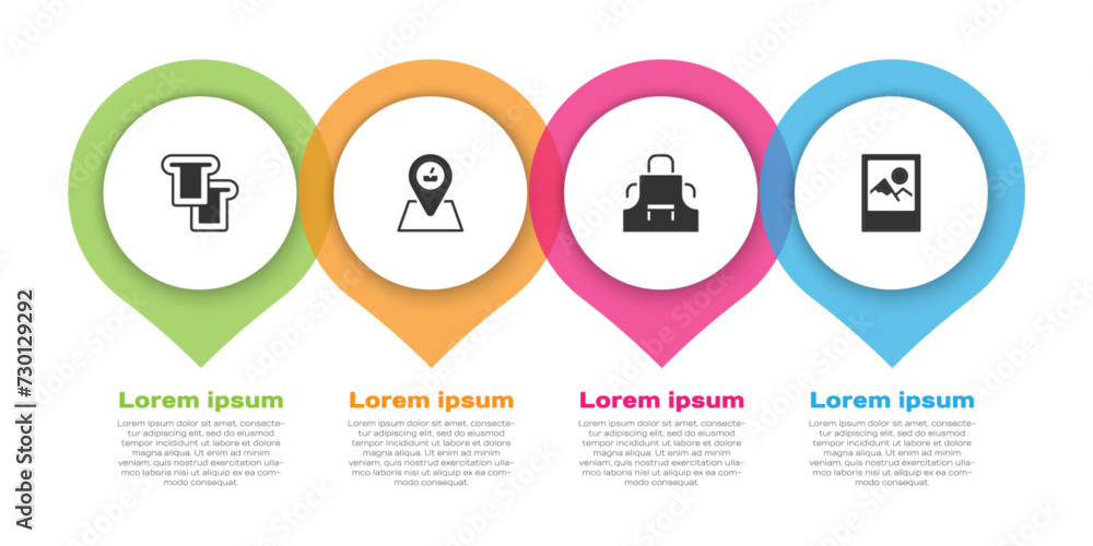 Set Bread toast, Picnic location, Kitchen apron and Photo frame. Business infographic template. Vector Set Bread toast, Picnic location, Kitchen apron and Photo frame. Business infographic template. Vector