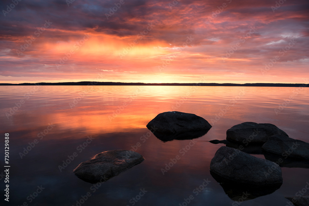 sunset over the lake in Sweden