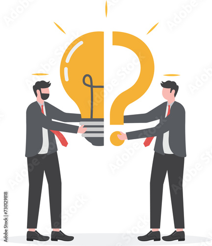 Business problem, idea, decision making and solution, job and career path concept, confusing businessman stand with question mark sign then helping bright solution.

