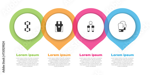 Set Dumbbell, Boxing jersey and t-shirt, Jump rope and glove. Business infographic template. Vector