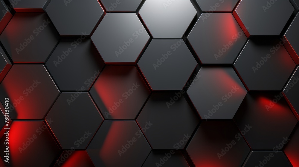 Fototapeta premium Vibrant modern background: grey and red hexagons illustration